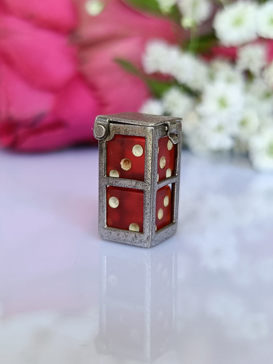 Vintage 1950's J.M Fisher sterling silver miniature dice in cage charm or pendant