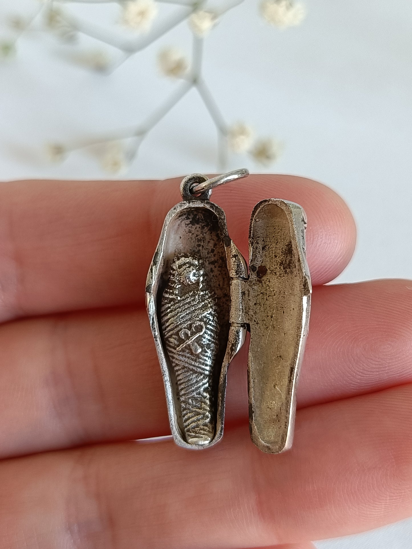 Vintage Egyptian 800 silver sarcophagus locket & mummy pendant