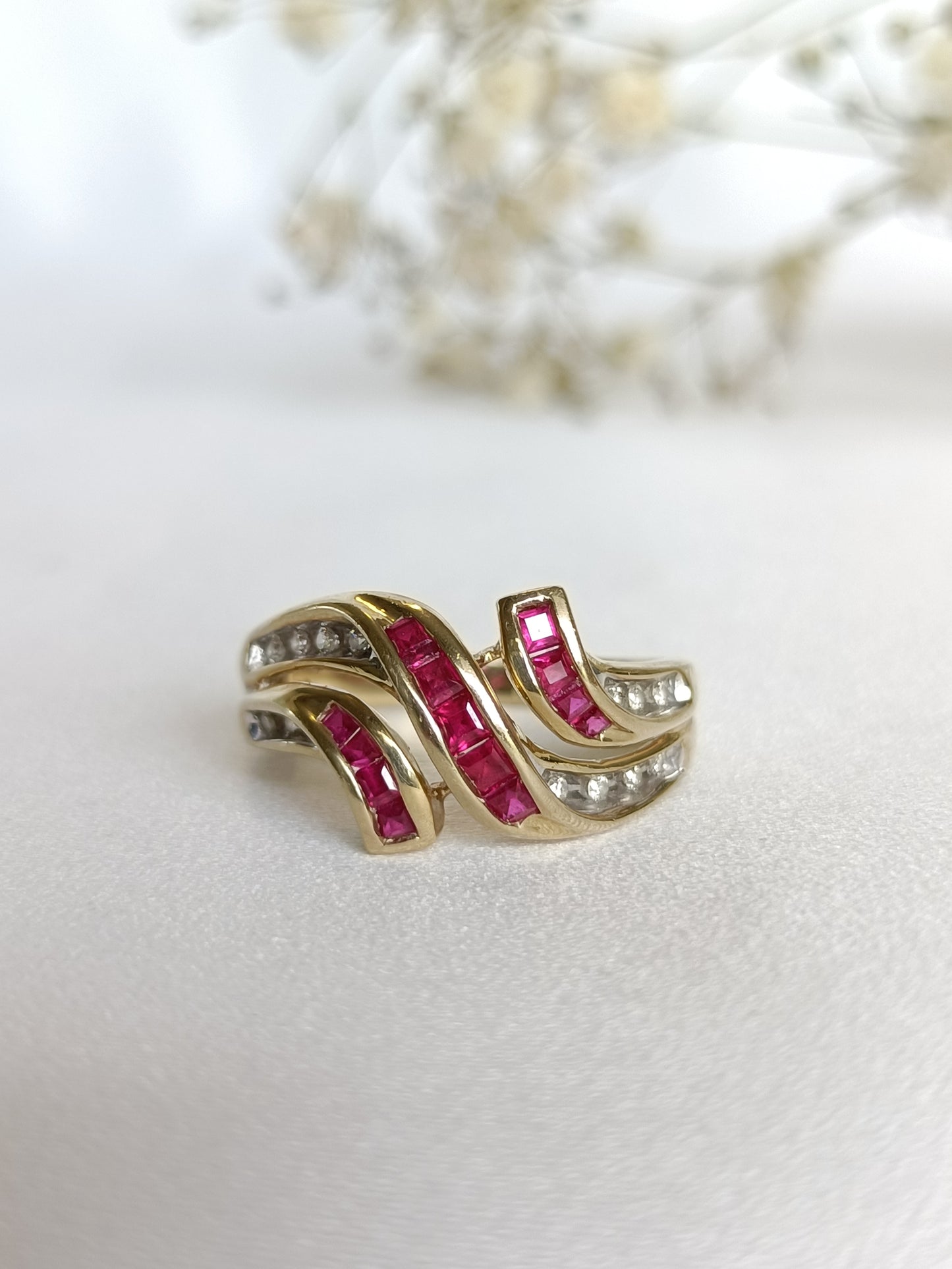 Beautiful 9ct yellow gold created Ruby & Diamond statement ring