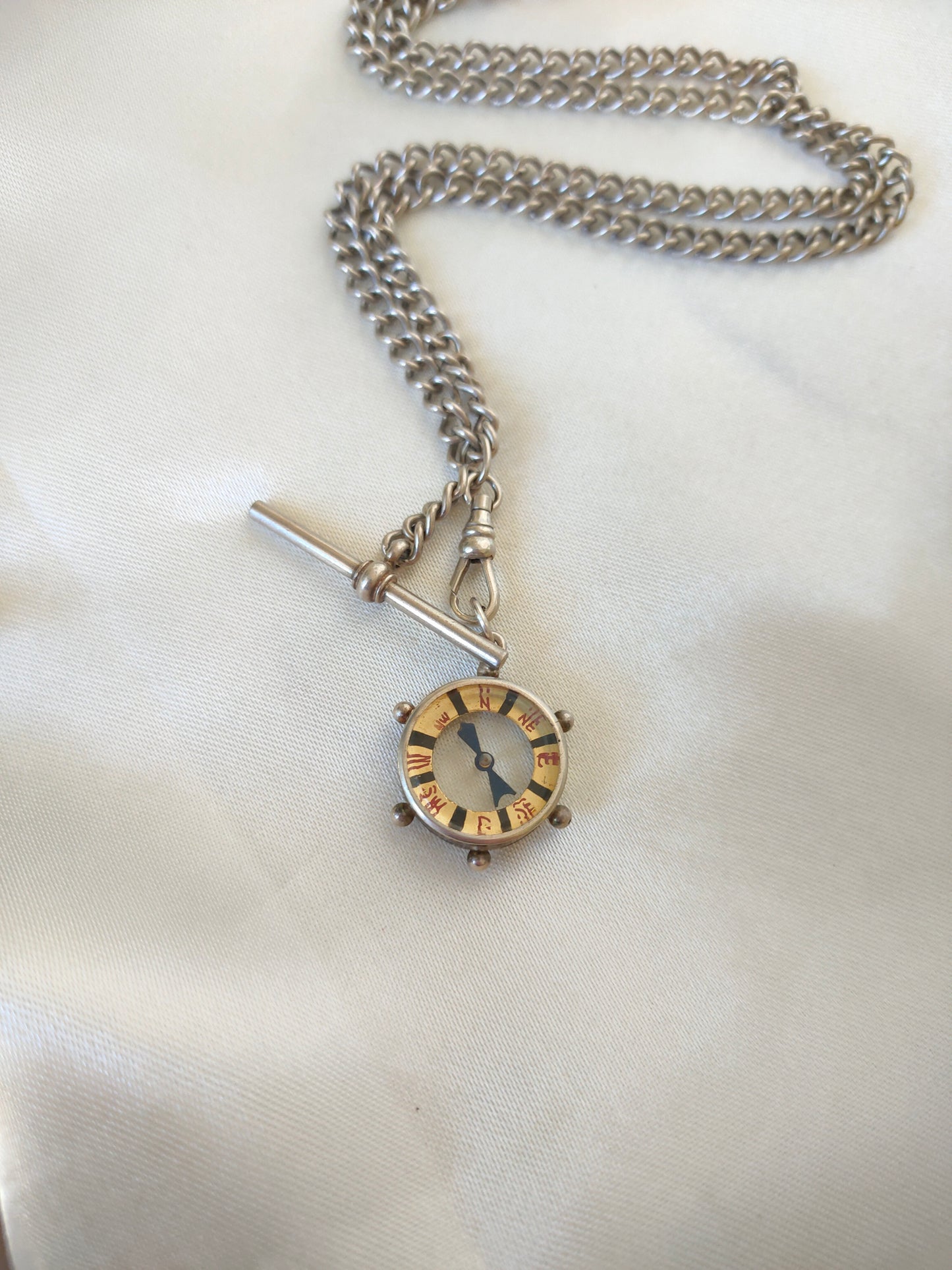 Antique 1908 Pearce & Thompson Nautical Compass Fob Pendant & Chain