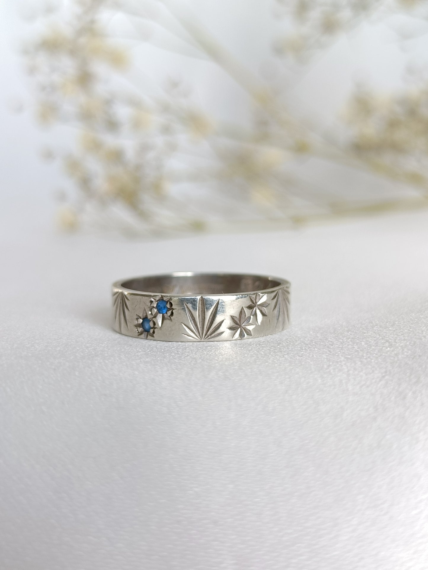 Vintage Australian 1960's Sterling silver MY VALENTINE blue spinel star etched band