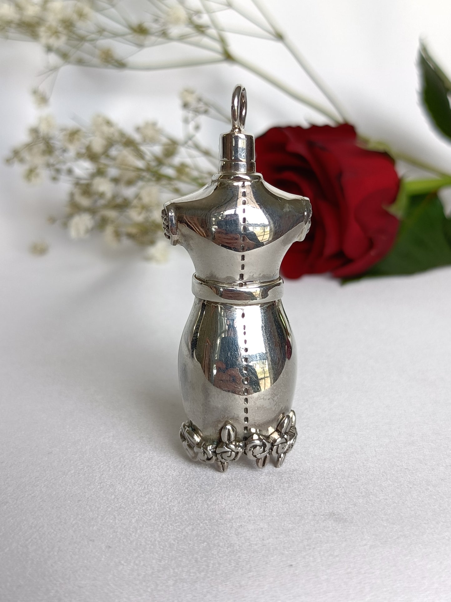 Vintage 925 Sterling silver Seamstress bust perfume bottle pendant