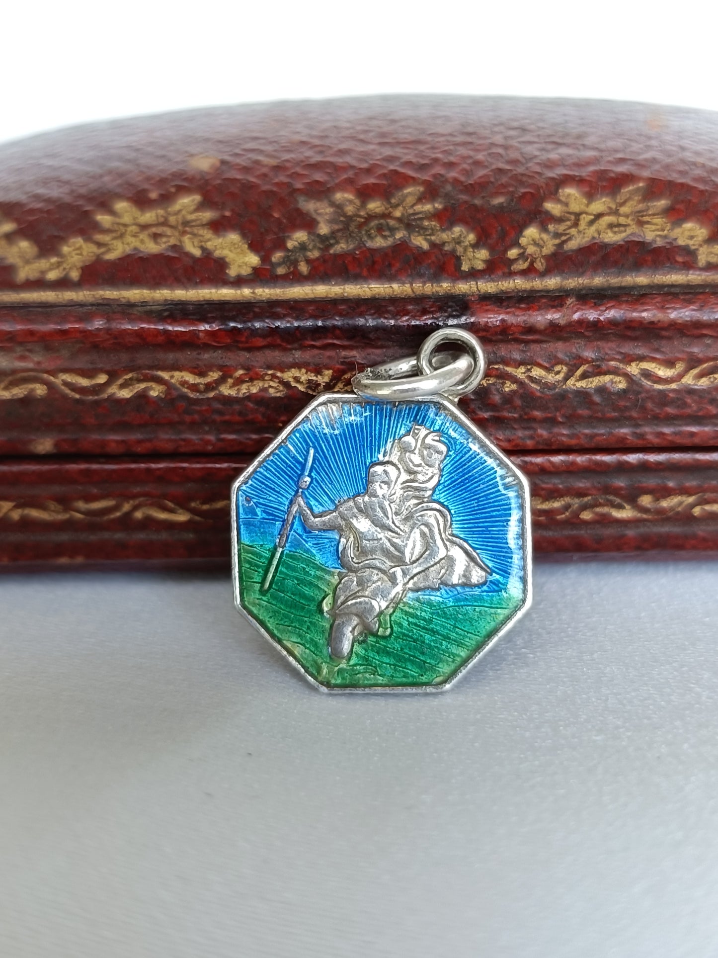 Vintage silver & enamel St. Christopher charm