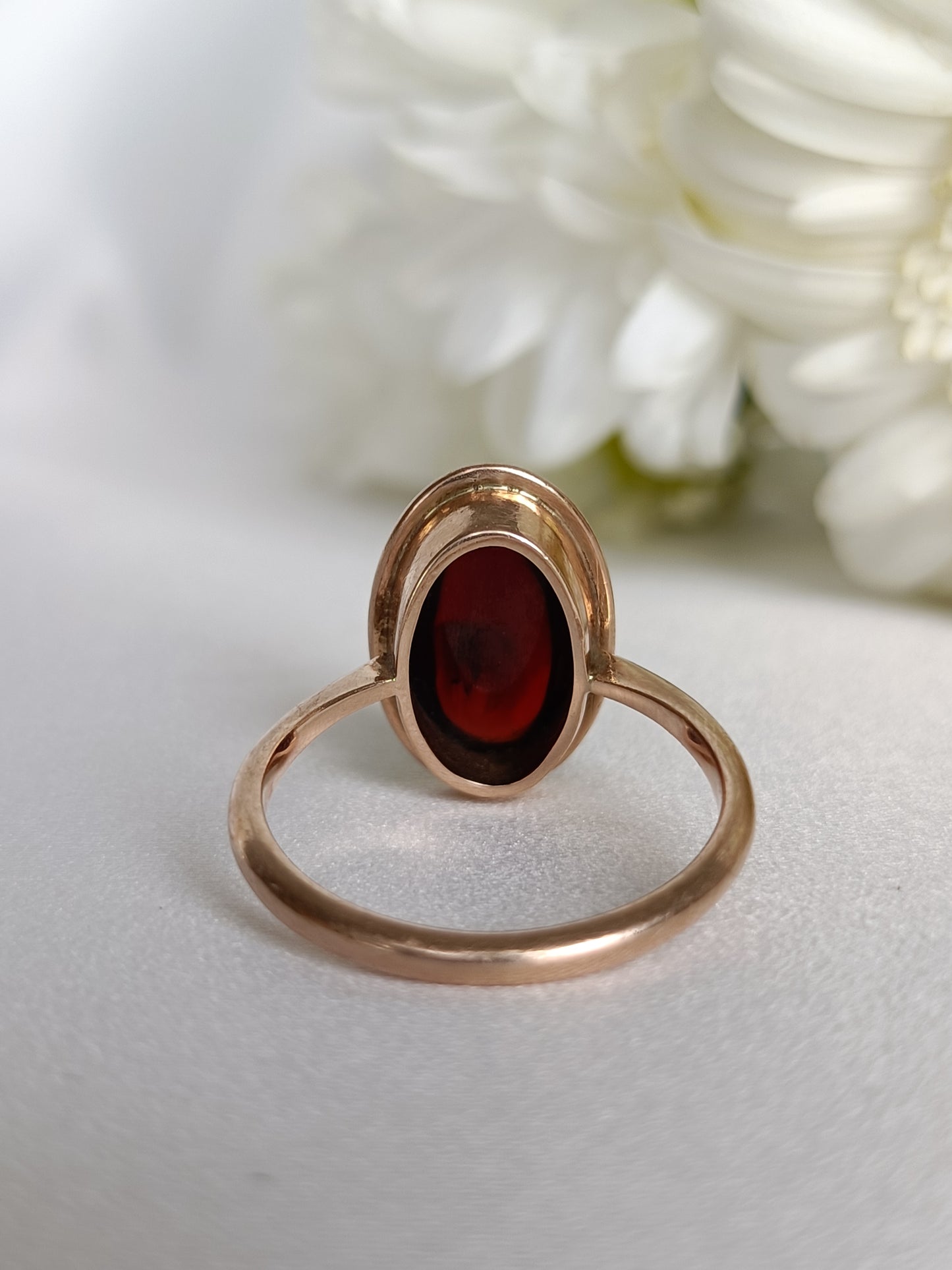 Antique 1900-1920c 9ct Gold and cabochon pyrope garnet solitaire ring size 7 1/4 US or N 1/2 UK