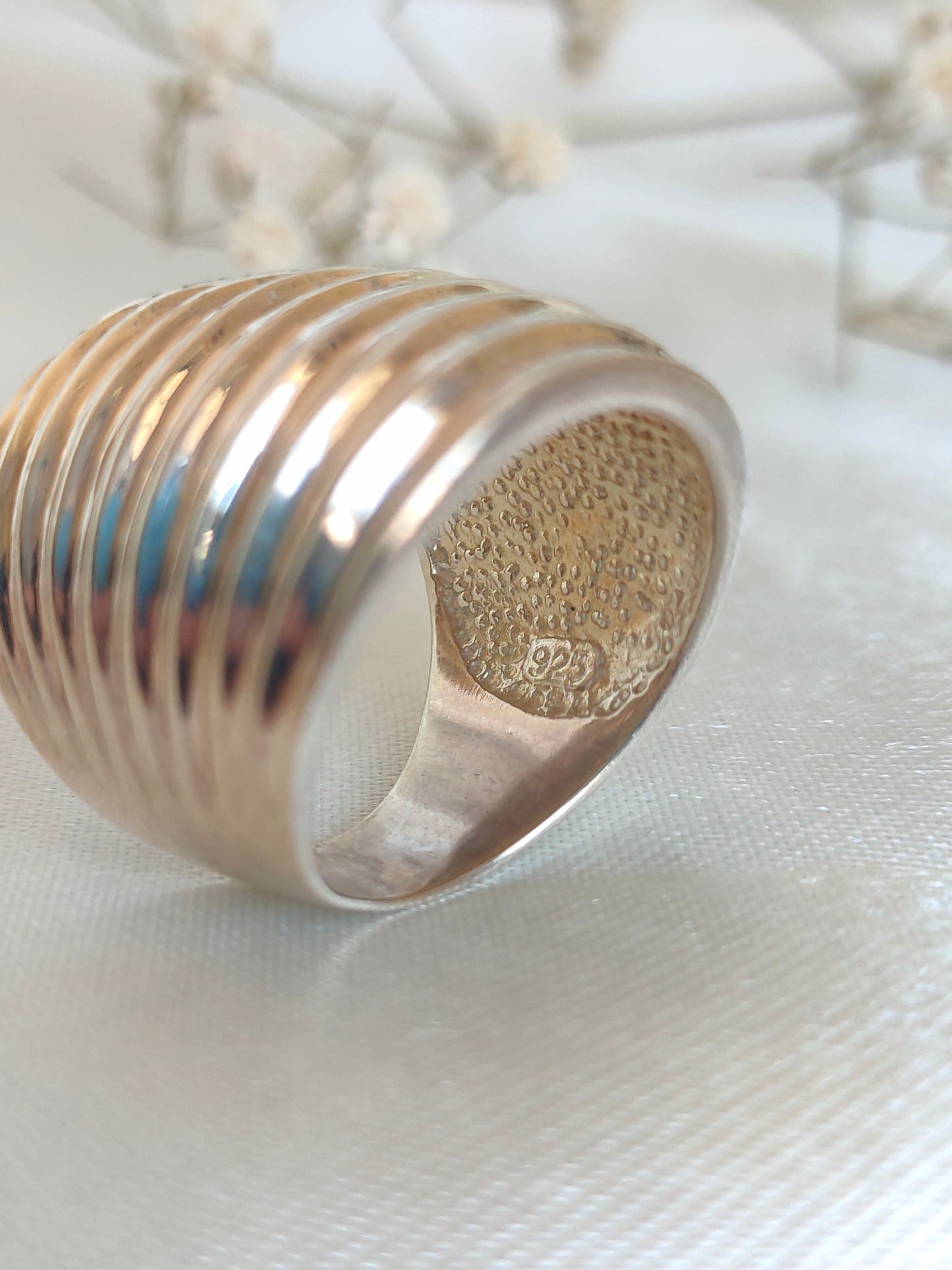 Chunky 925 sterling silver corrugated statement ring