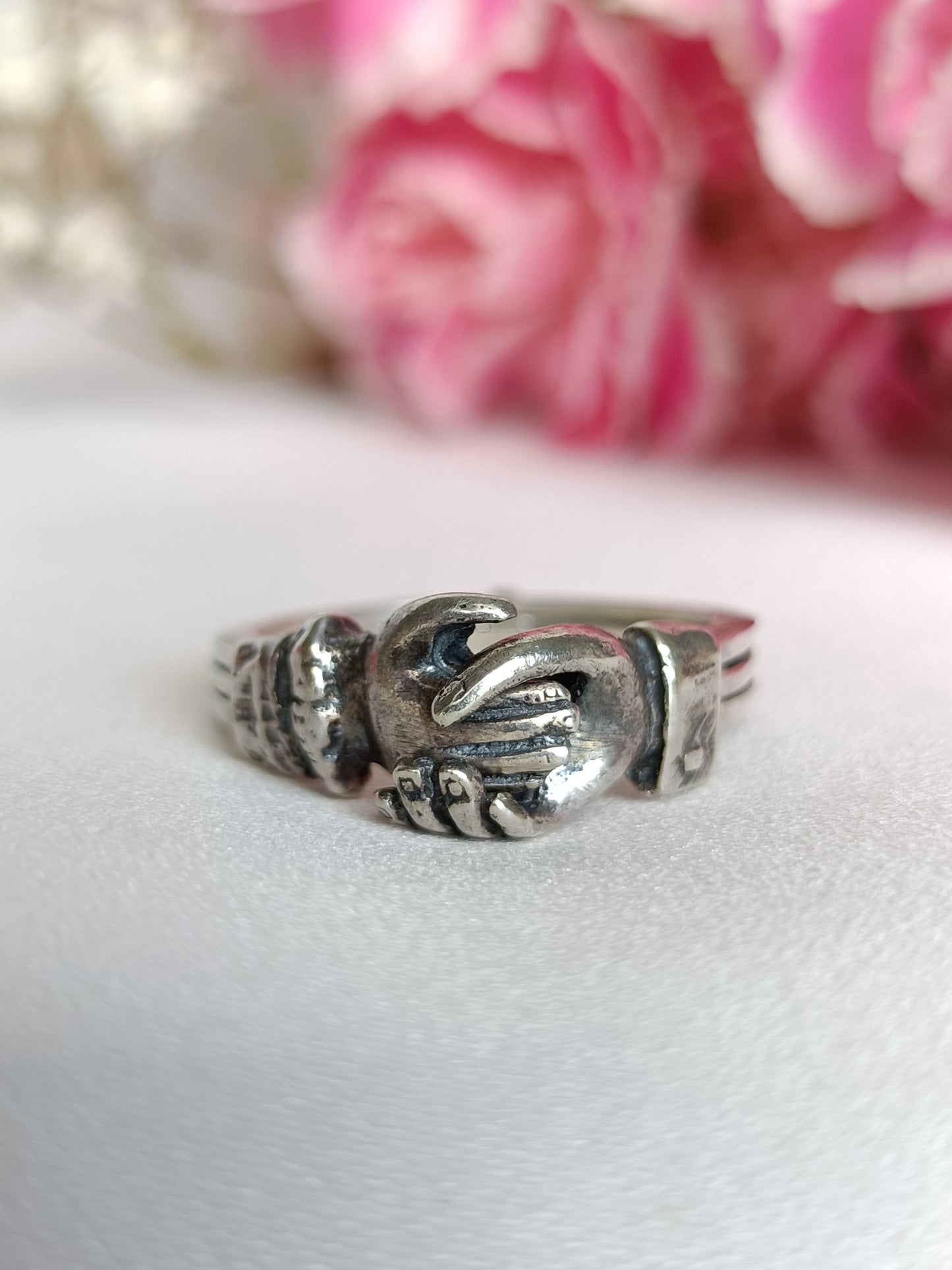 Antique Victorian 925 Sterling Silver Una Fede Gimmal Betrothal Ring Size 7 Or N