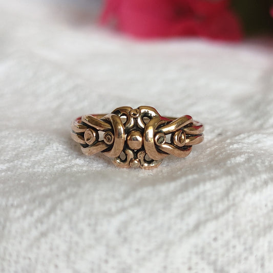 Antique 1898 Chester Made 9ct Gold Lovers Knot Keeper Ring