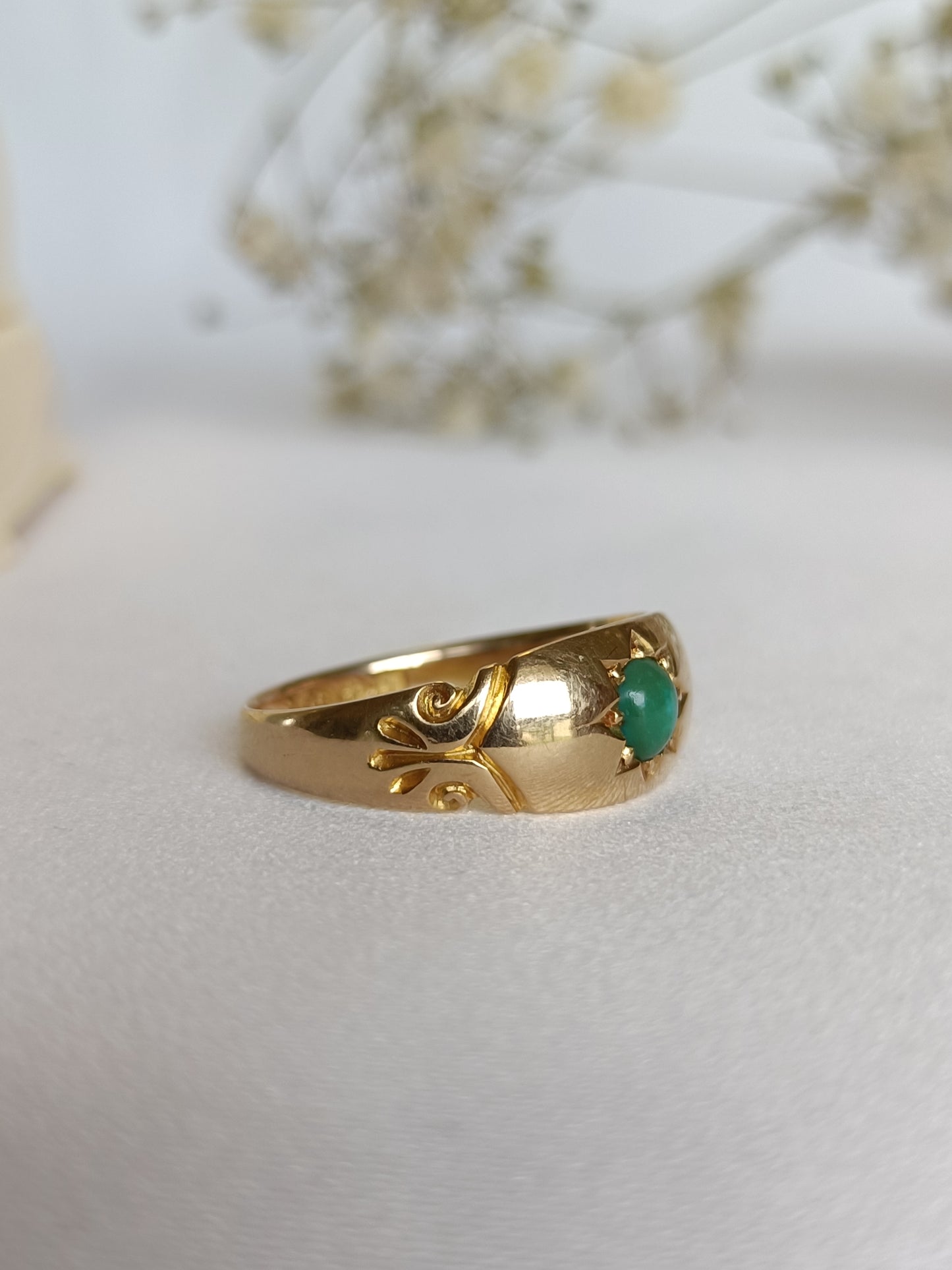 Antique 1908 Chester 18ct Gold & Turquoise Star Set Gypsy Band Ring