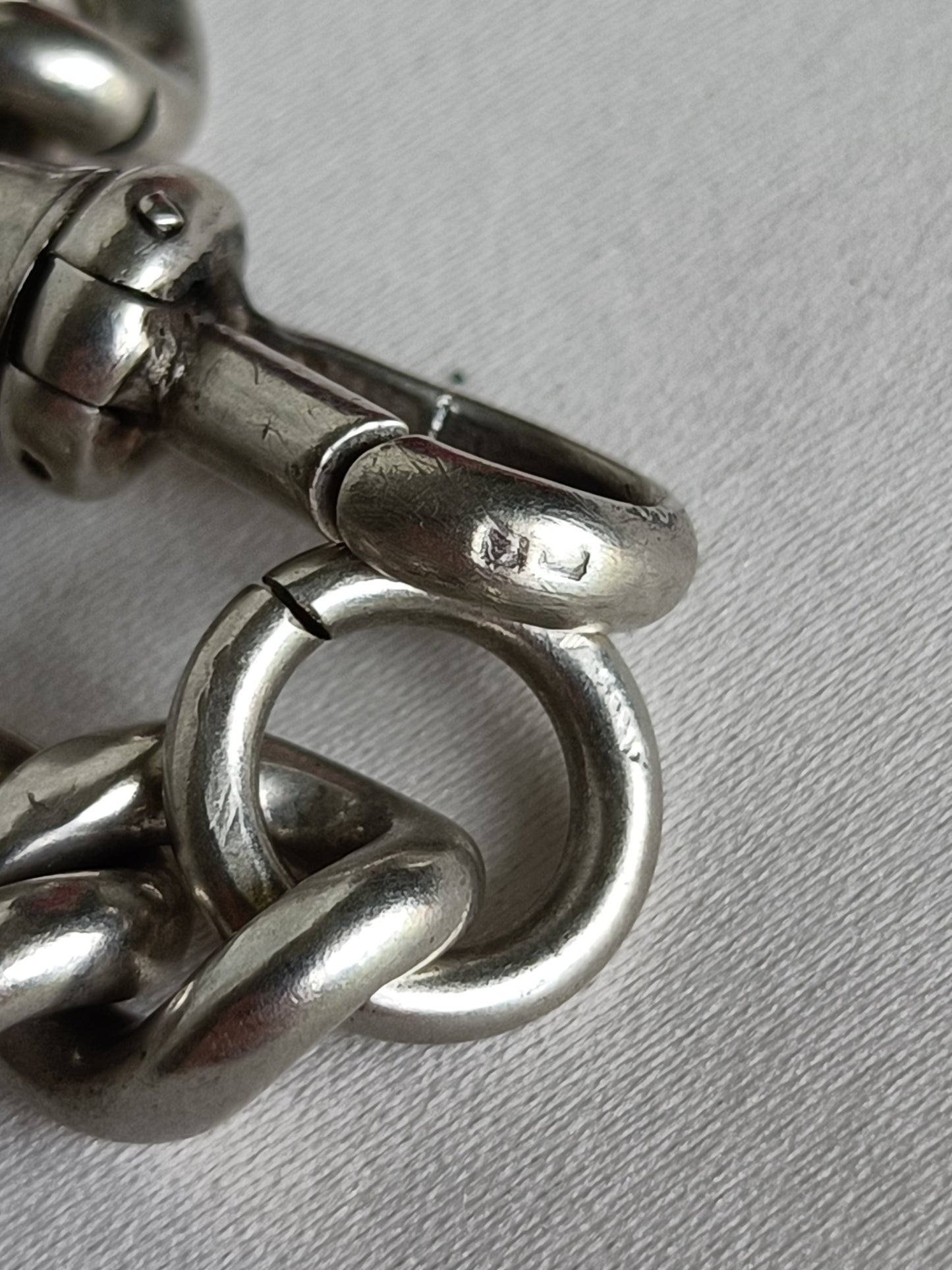 Antique English heavy sterling silver curb link chain bracelet with dog clip closure 22cm