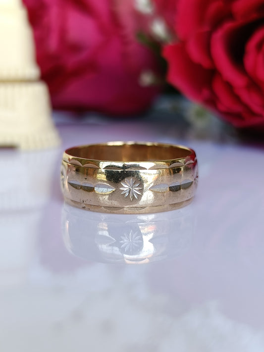Vintage 1970's 9ct Yellow Gold MY VALENTINE etched Band Ring Size 6.5 US Or M UK