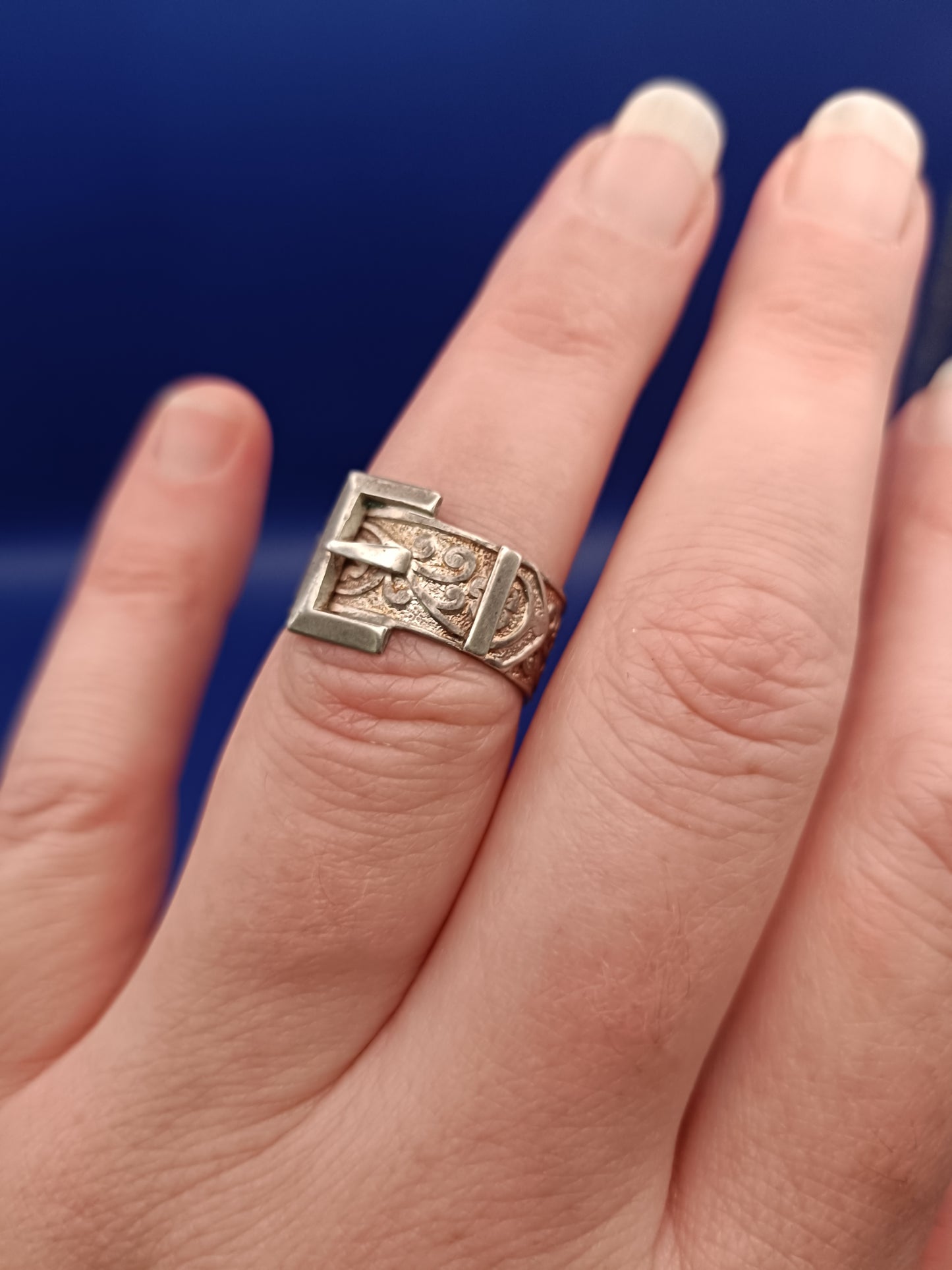 Antique Victorian 1883c Sterling Silver Wide Band Buckle Ring Size 6.5 Or M