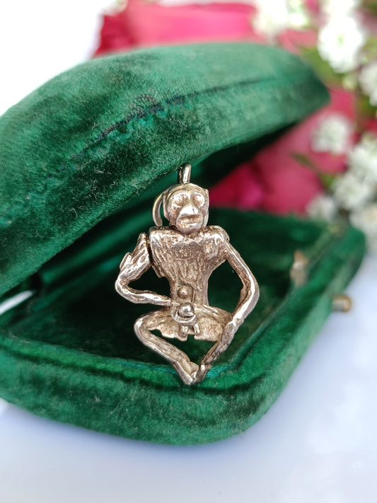 Vintage sterling silver articulated naughty monkey charm or pendant