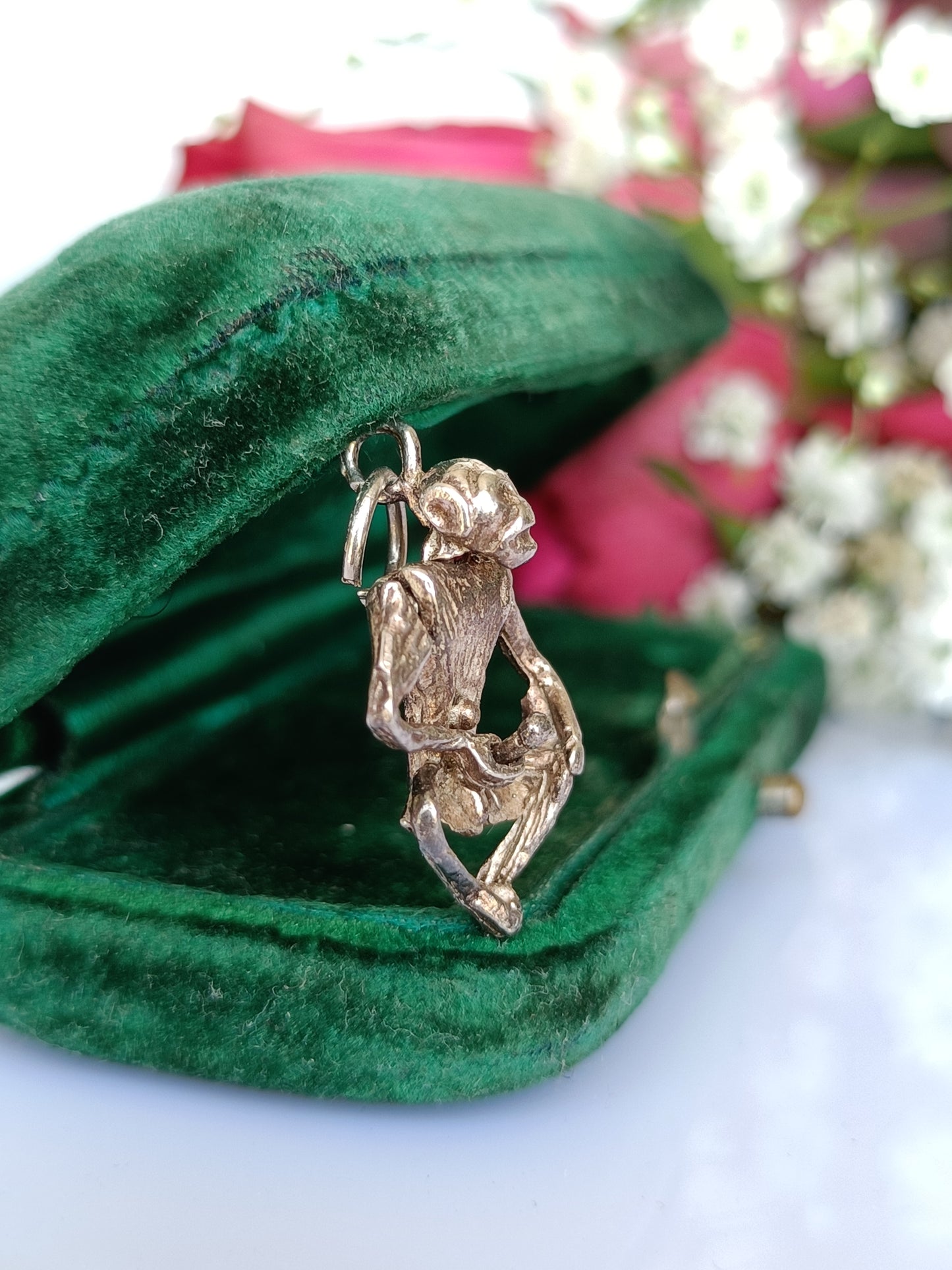 Vintage sterling silver articulated naughty monkey charm or pendant