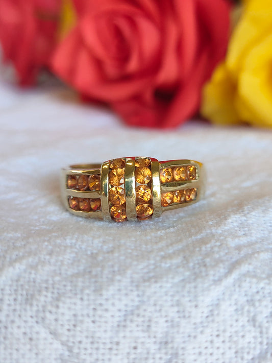 Vintage Solid 9ct yellow gold and 20 stone citrine ring