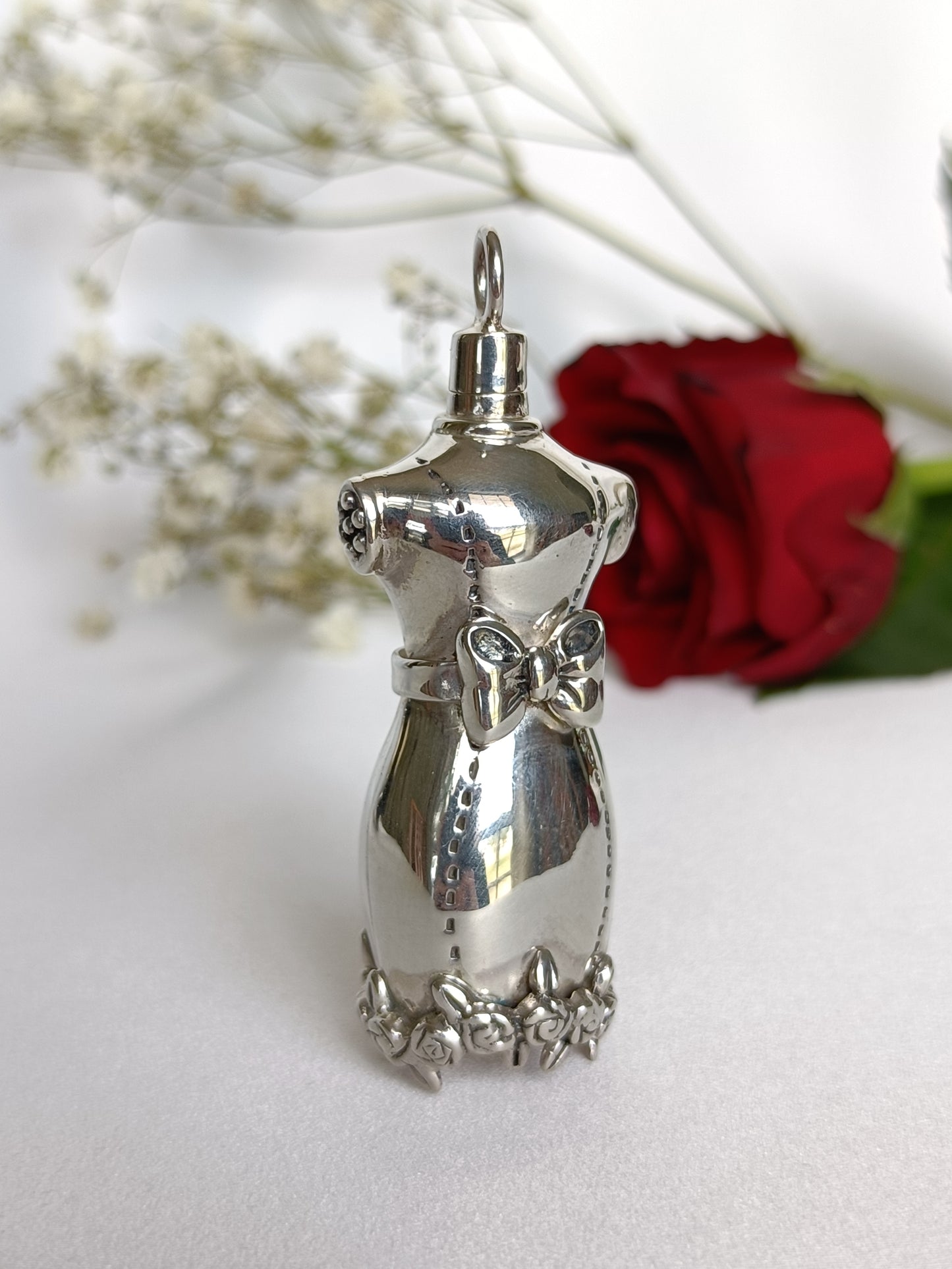 Vintage 925 Sterling silver Seamstress bust perfume bottle pendant