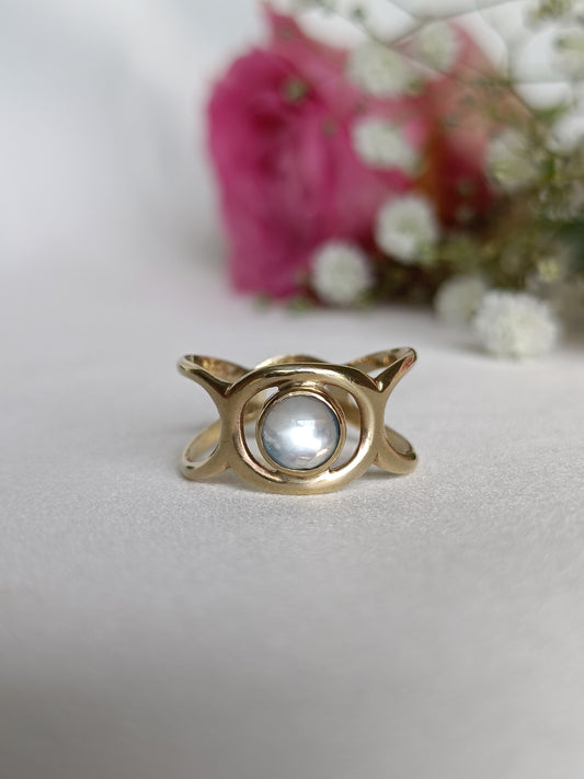 Antique/ Vintage 1930's 9ct yellow gold & moonstone ring size 6 1/2 US or M UK