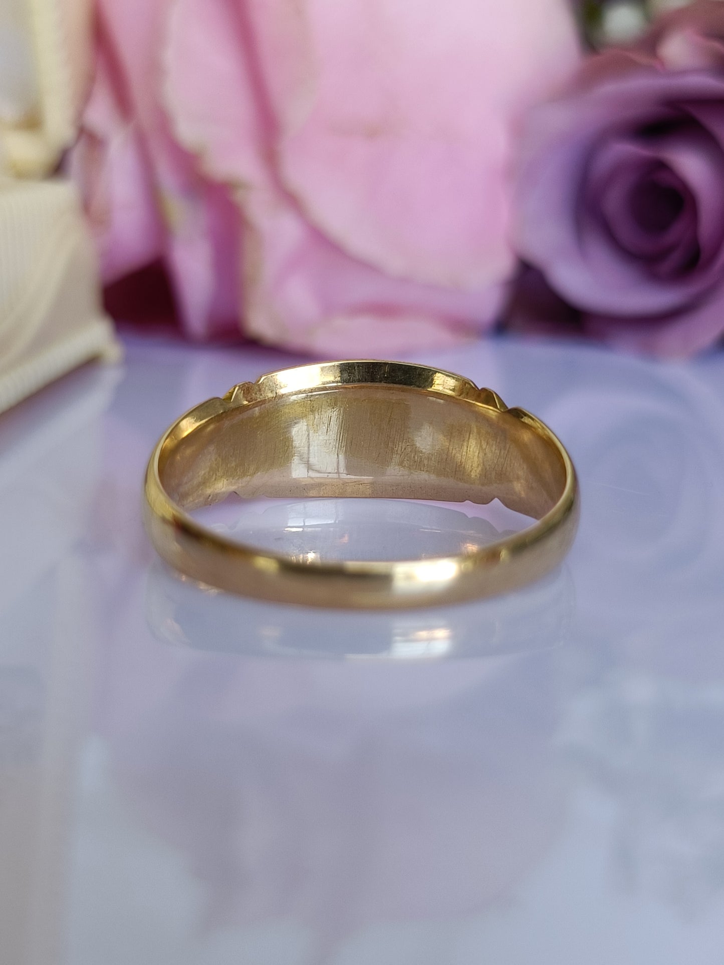 Antique 1908 Chester 18ct Gold & Turquoise Star Set Gypsy Band Ring