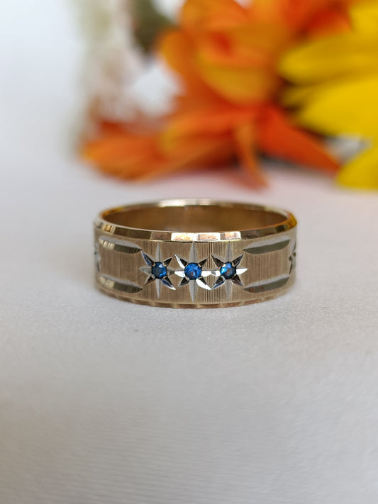 Vintage 1970's RSF 9ct gold & flush star set iolite wide band ring