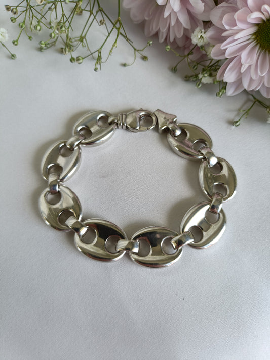 Wonderful heavy Sterling silver  Puffy mariner or Gucci link bracelet 20cm