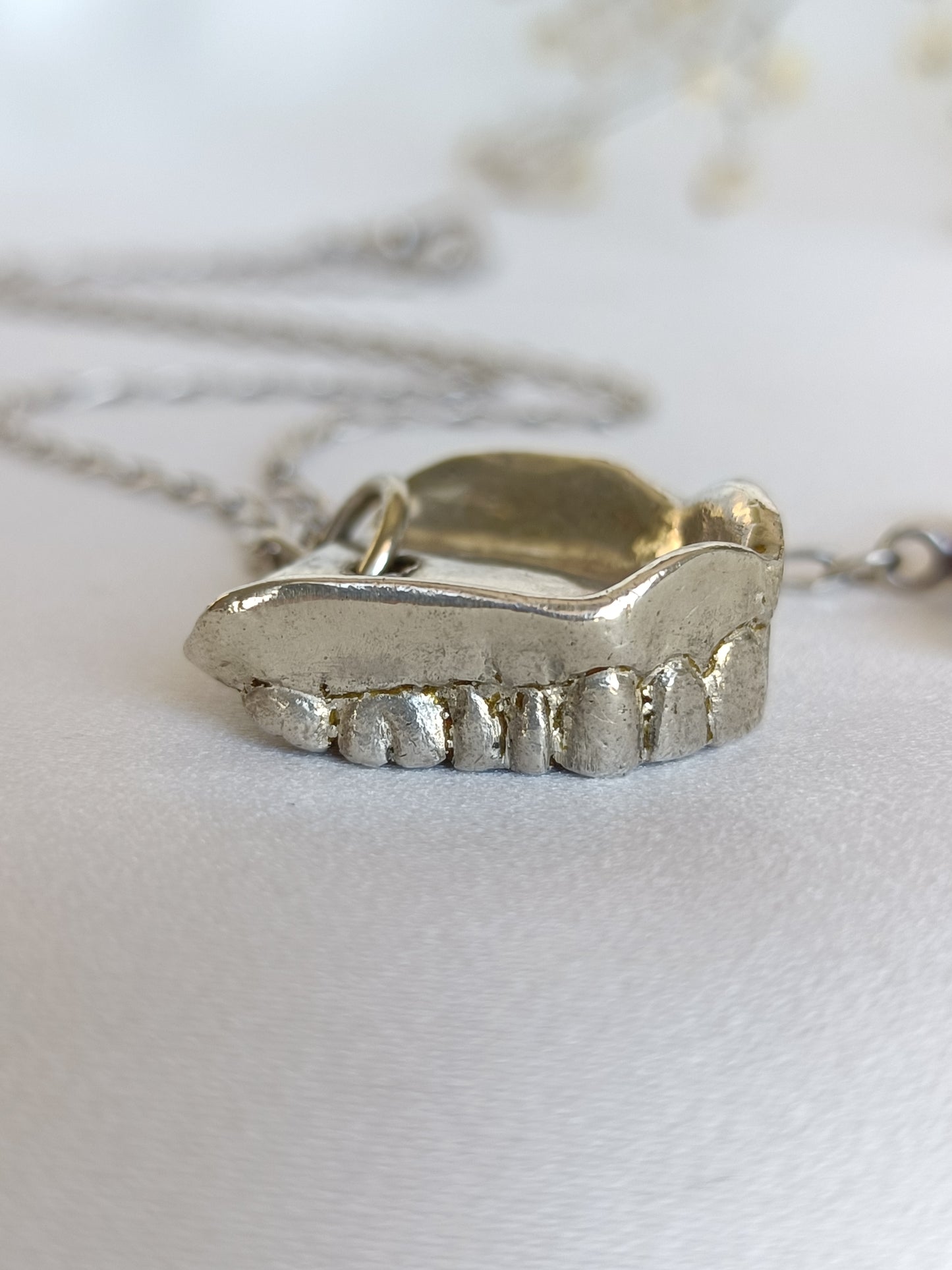 Unique Hand crafted sterling silver denture pendant & 46cm  chain