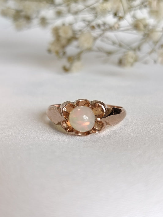 Antique 9ct Gold & solid Opal Orb belcher gypsy ring