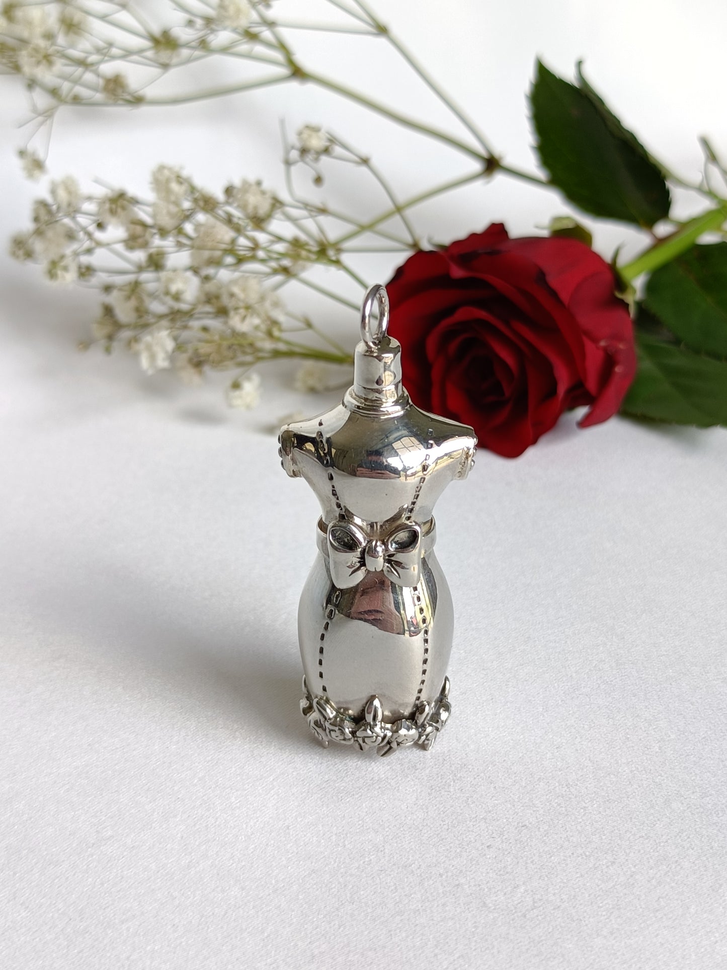 Vintage 925 Sterling silver Seamstress bust perfume bottle pendant