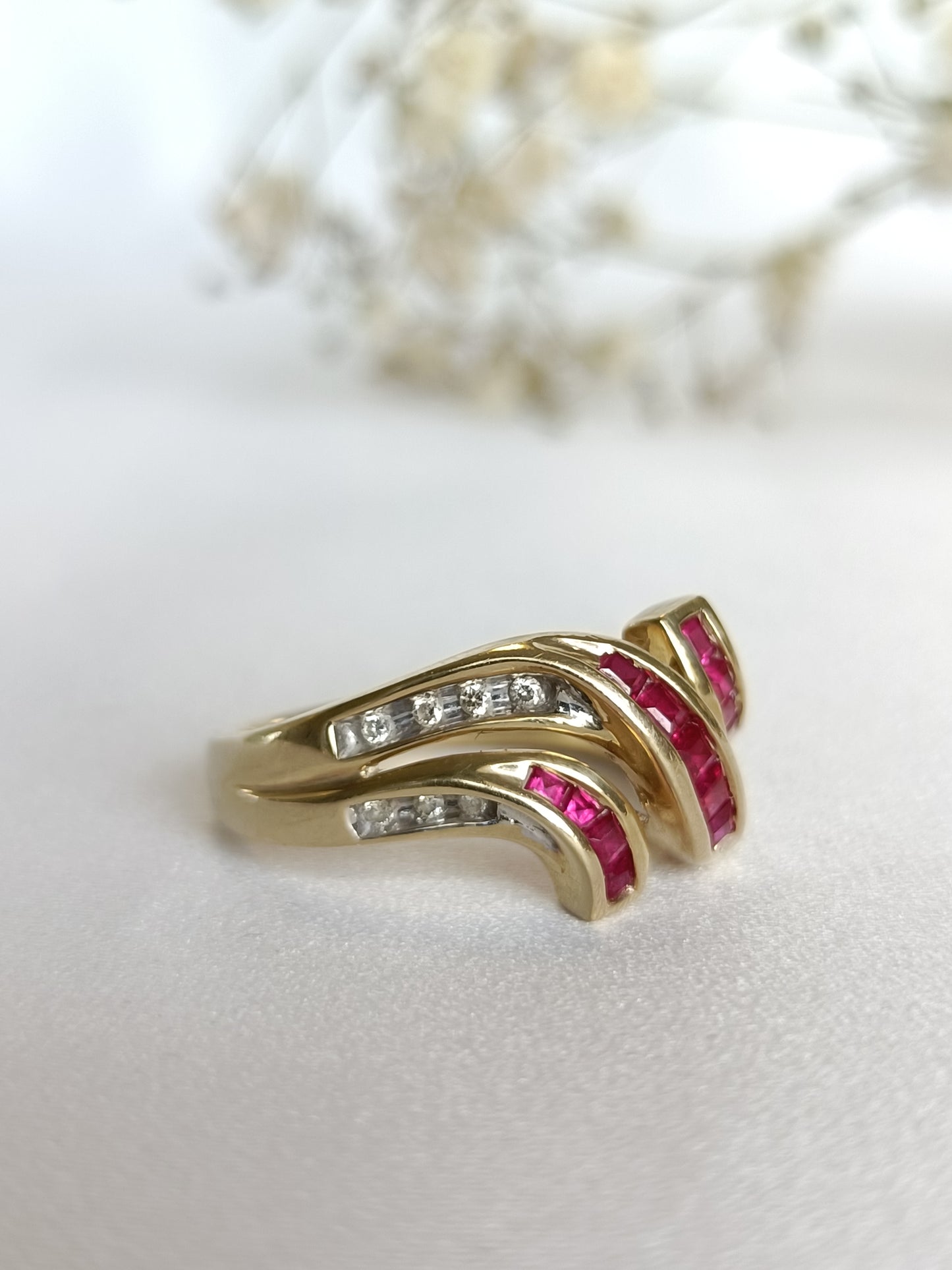 Beautiful 9ct yellow gold created Ruby & Diamond statement ring