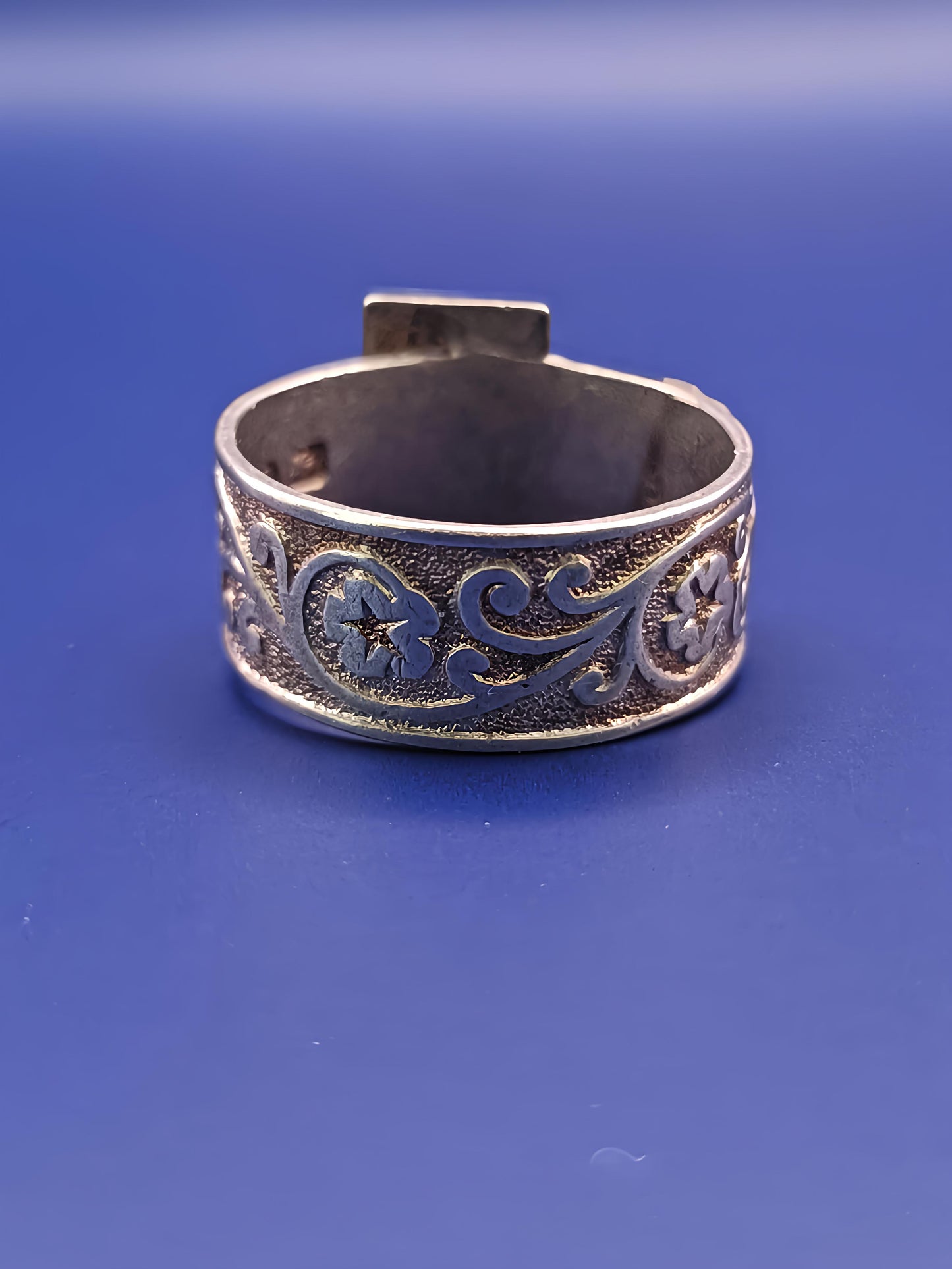 Antique Victorian 1883c Sterling Silver Wide Band Buckle Ring Size 6.5 Or M