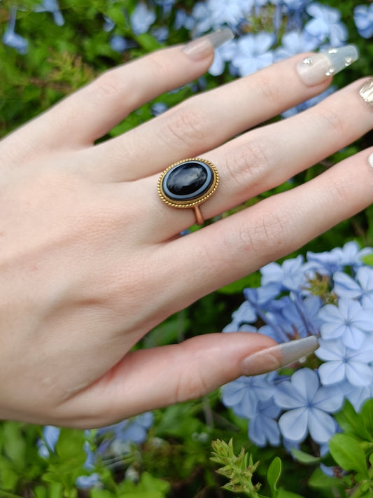 Antique 1880-1910 9ct Old Yellow Gold Banded Bullseye Agate Ring Size K 1/2