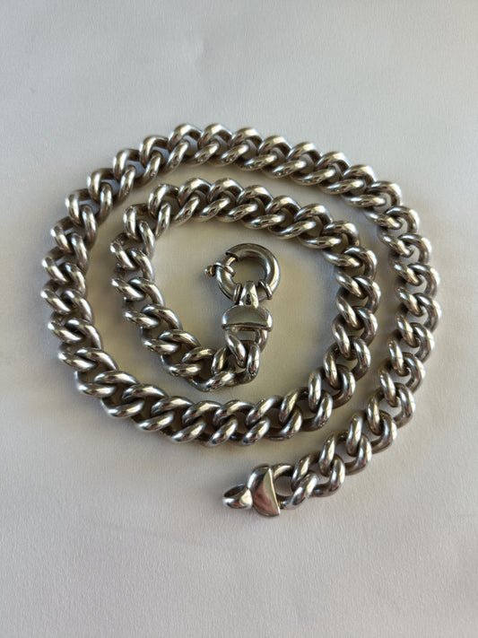 Heavy 128 gram solid sterling silver rounded curb link chain with bolt clasp