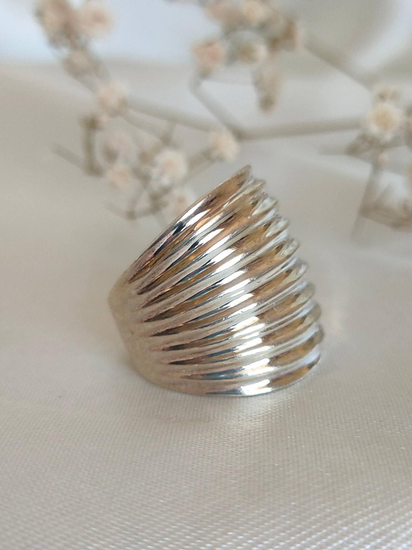 Chunky 925 sterling silver corrugated statement ring