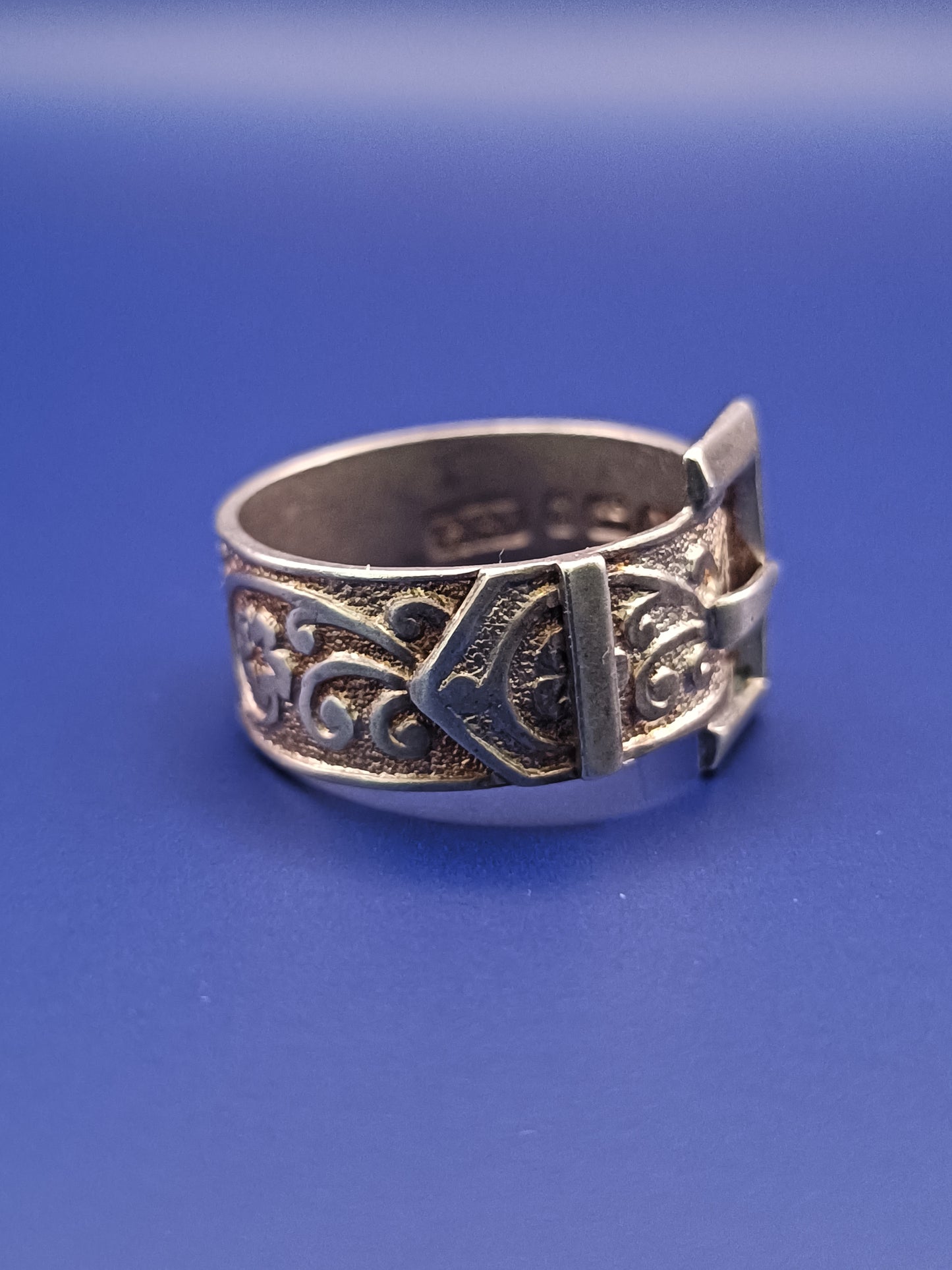 Antique Victorian 1883c Sterling Silver Wide Band Buckle Ring Size 6.5 Or M