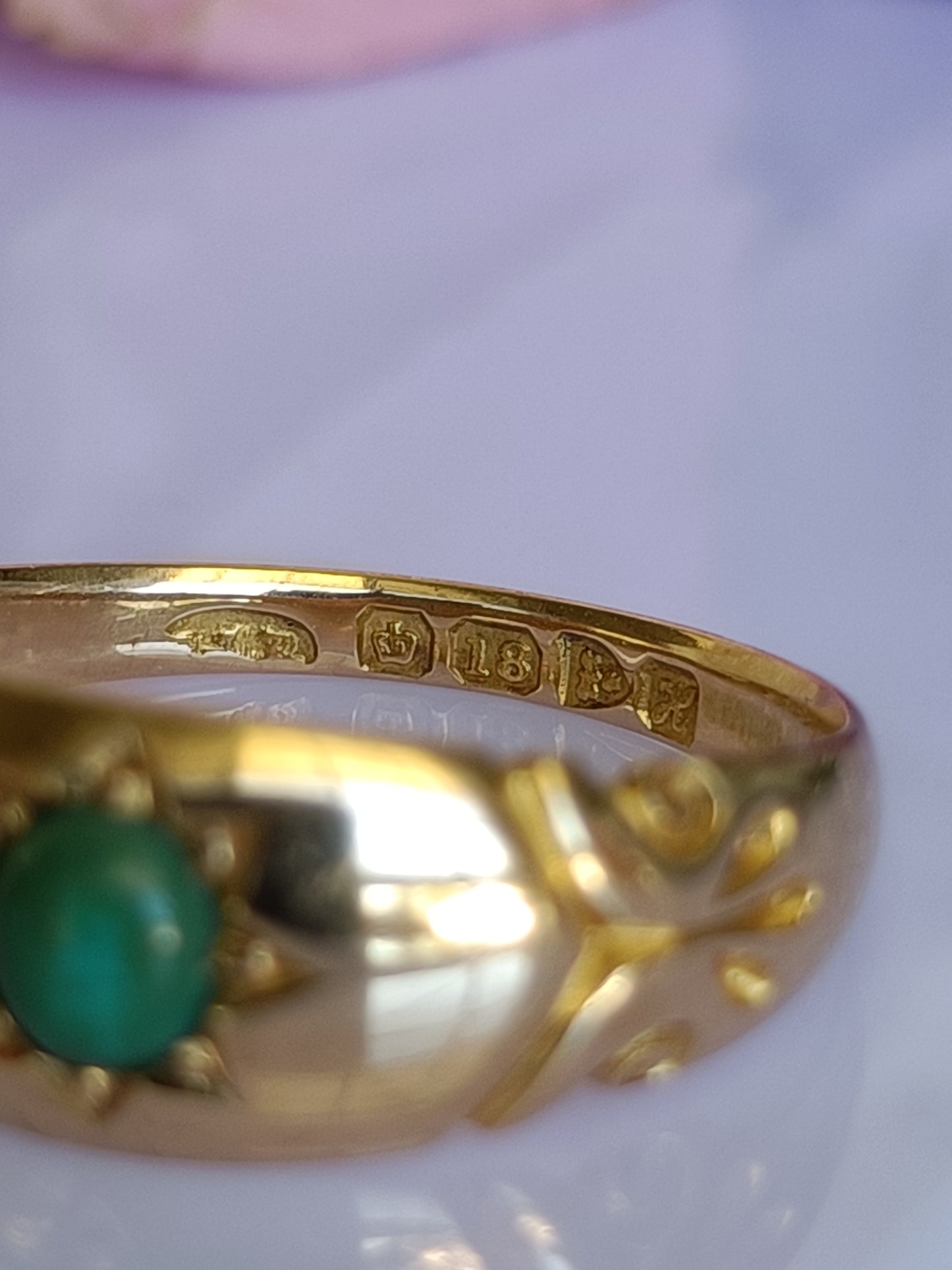 Antique 1908 Chester 18ct Gold & Turquoise Star Set Gypsy Band Ring