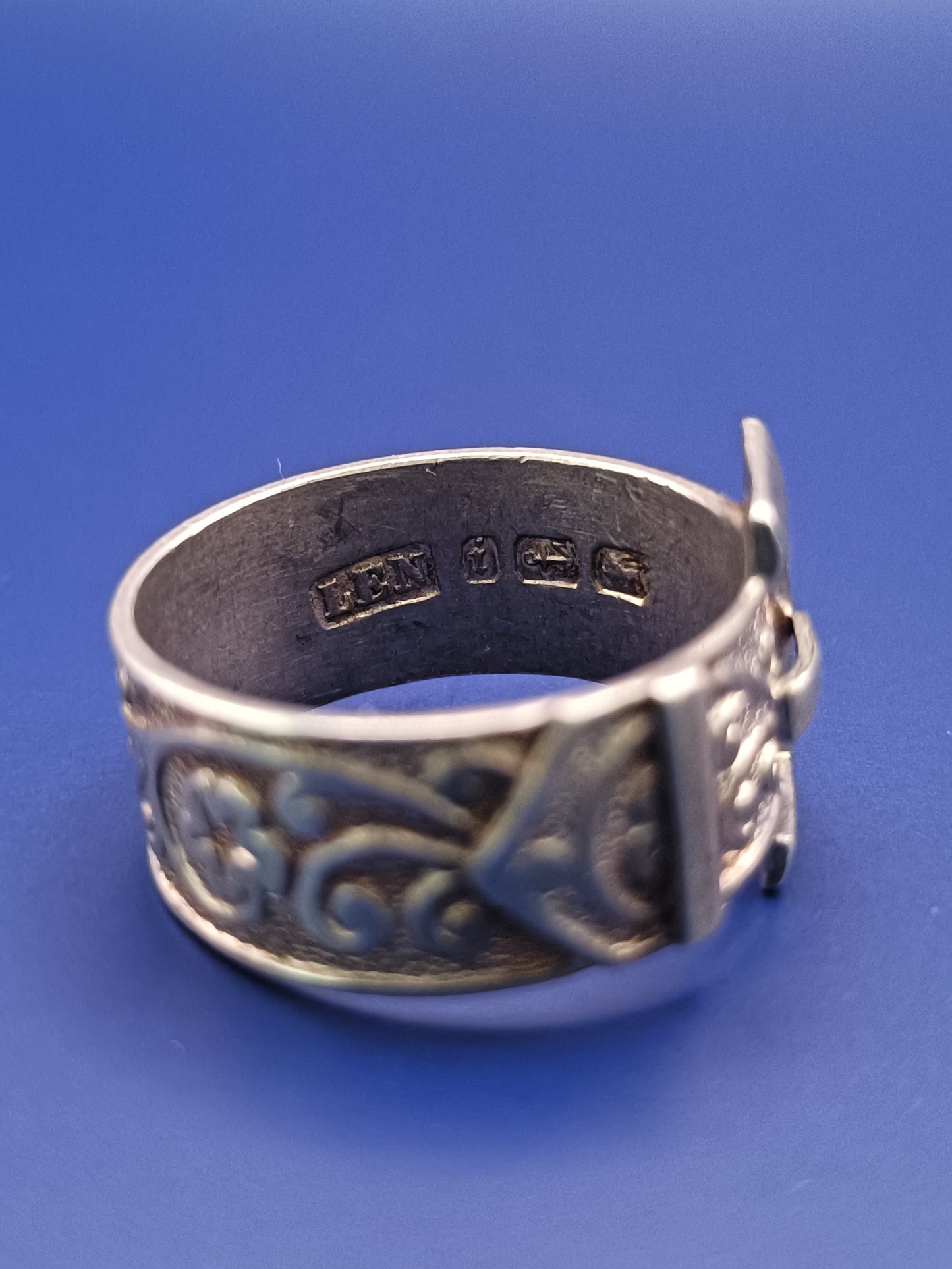 Antique Victorian 1883c Sterling Silver Wide Band Buckle Ring Size 6.5 Or M