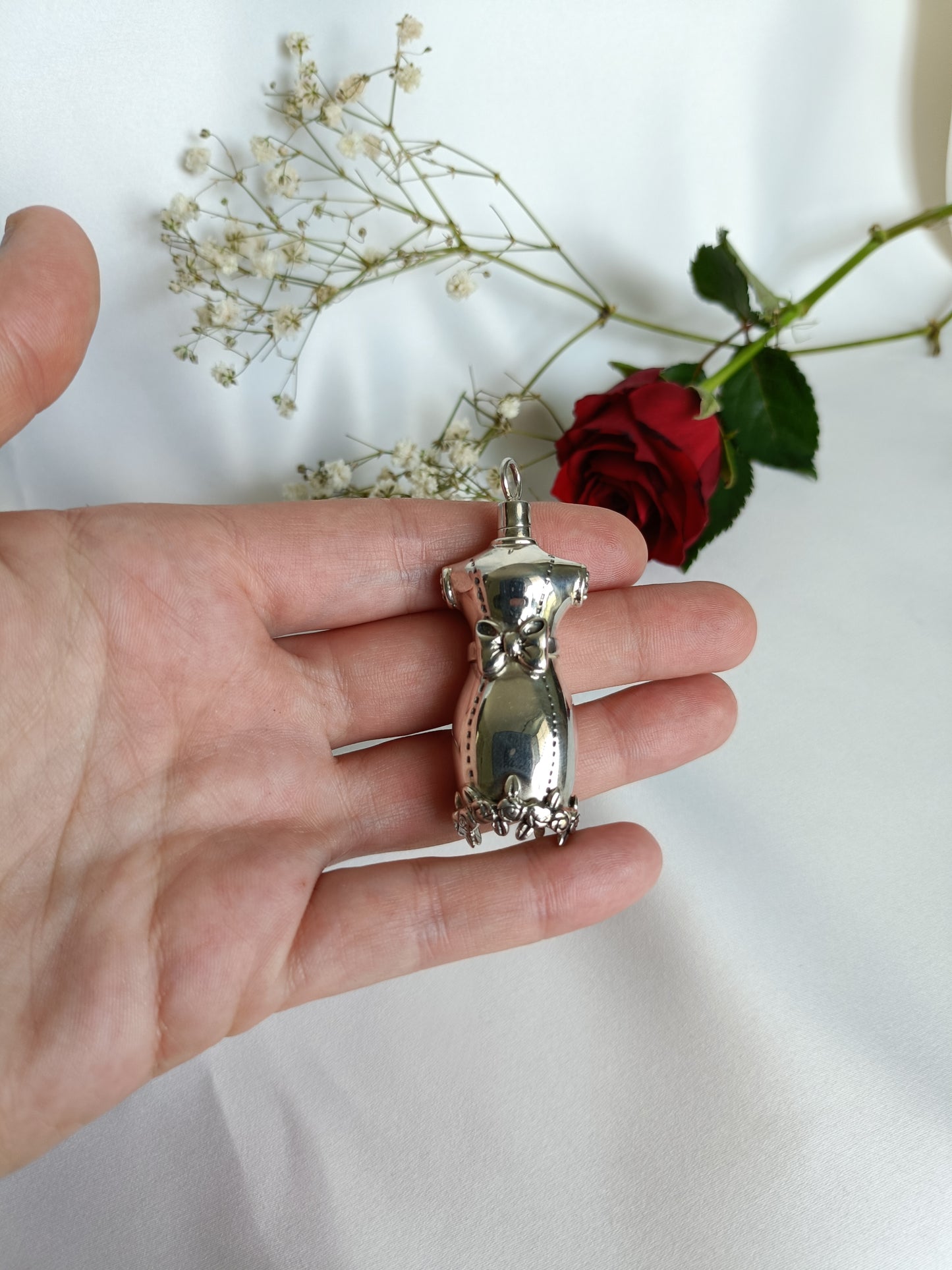 Vintage 925 Sterling silver Seamstress bust perfume bottle pendant