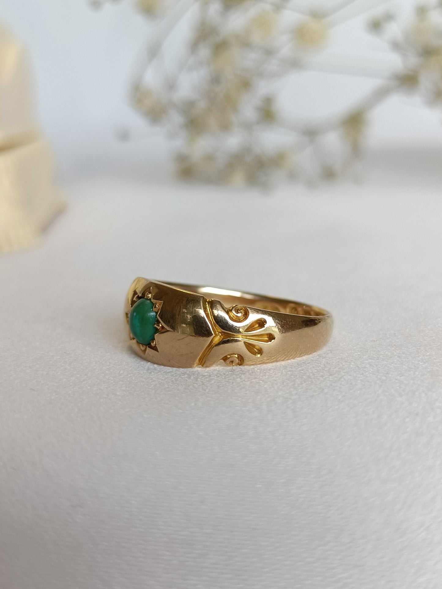 Antique 1908 Chester 18ct Gold & Turquoise Star Set Gypsy Band Ring