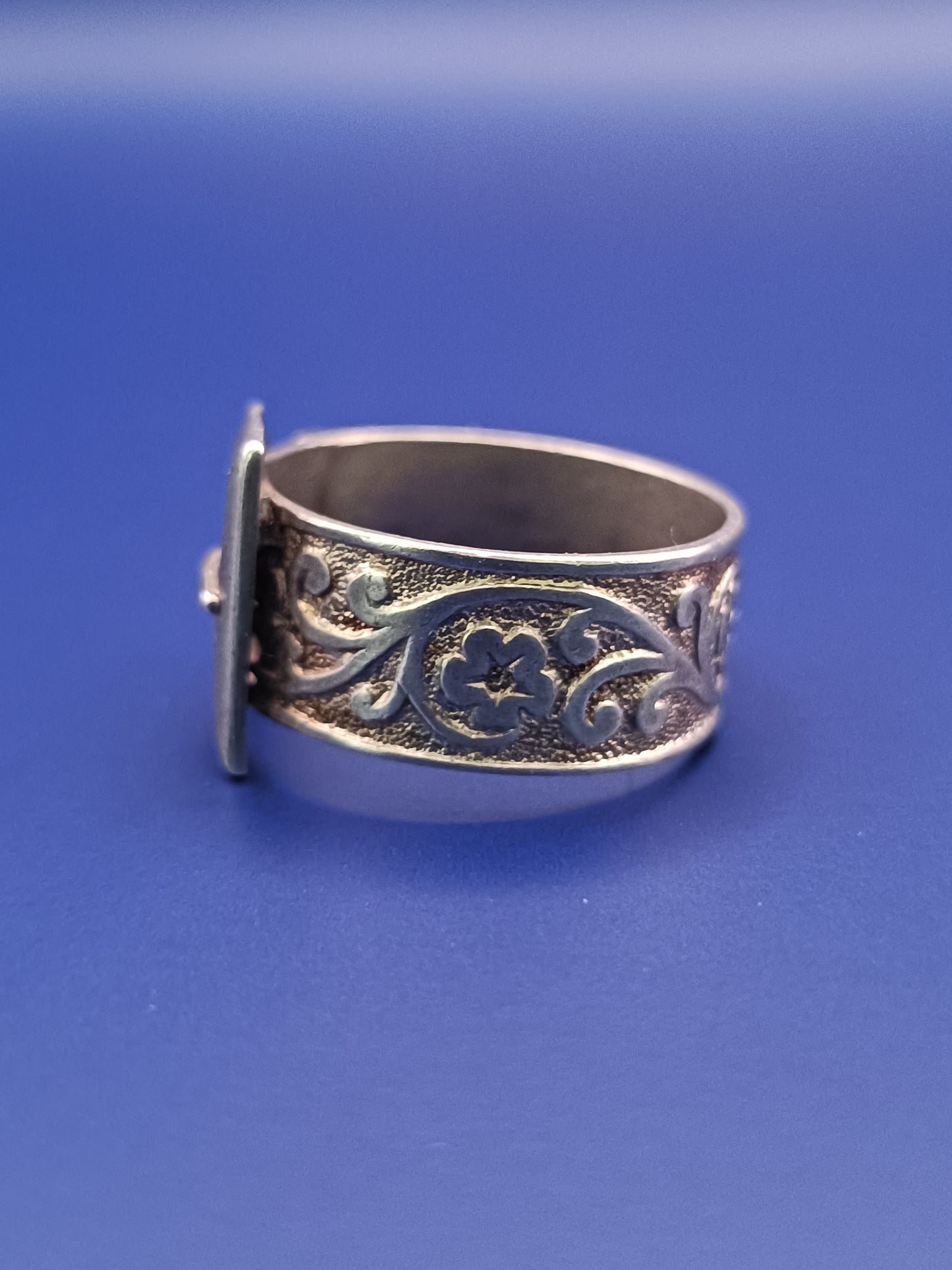 Antique Victorian 1883c Sterling Silver Wide Band Buckle Ring Size 6.5 Or M