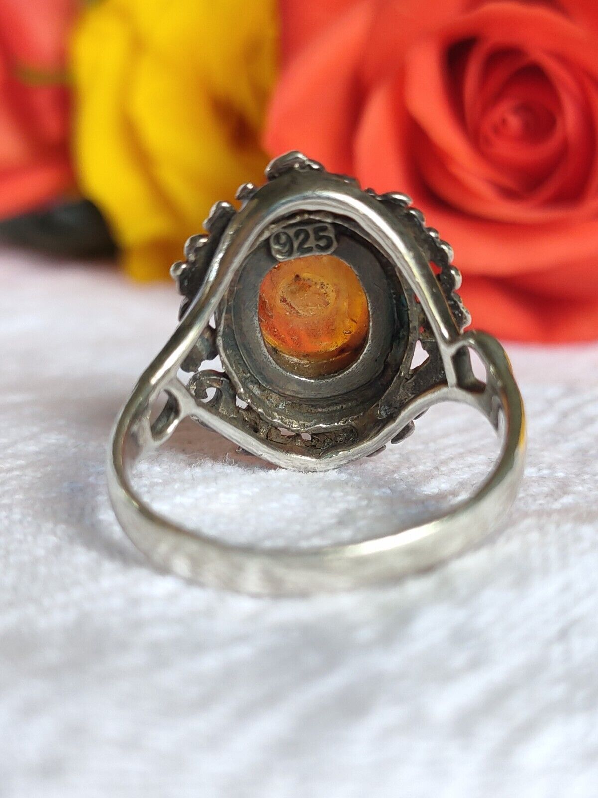 Vintage Sterling Silver & Baltic Amber Statement Ring