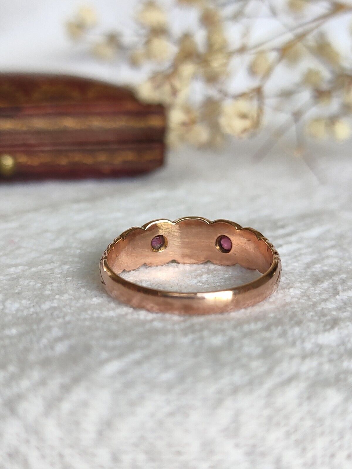 Antique 1905 9ct Rose Gold Ruby & Seed Pearl Ring