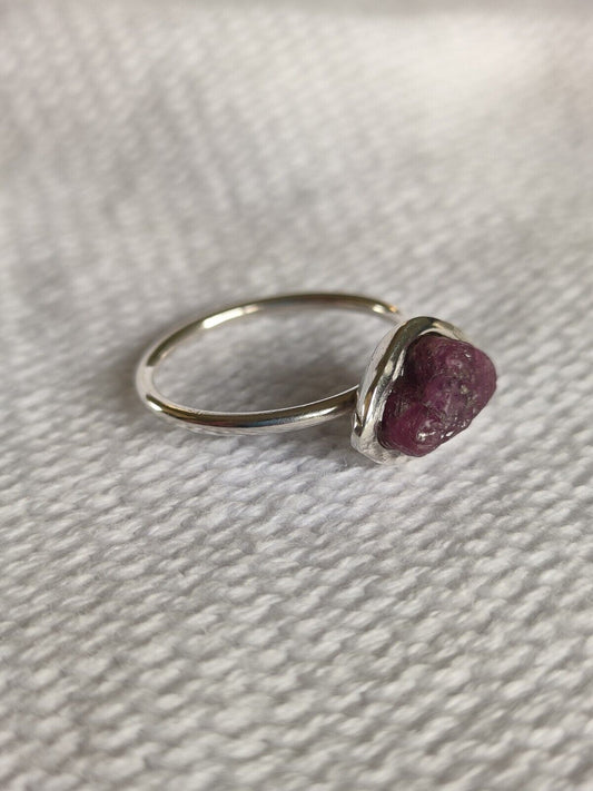 Solid 925 Sterling Silver Artisan Made Natural Rough Ruby Ring