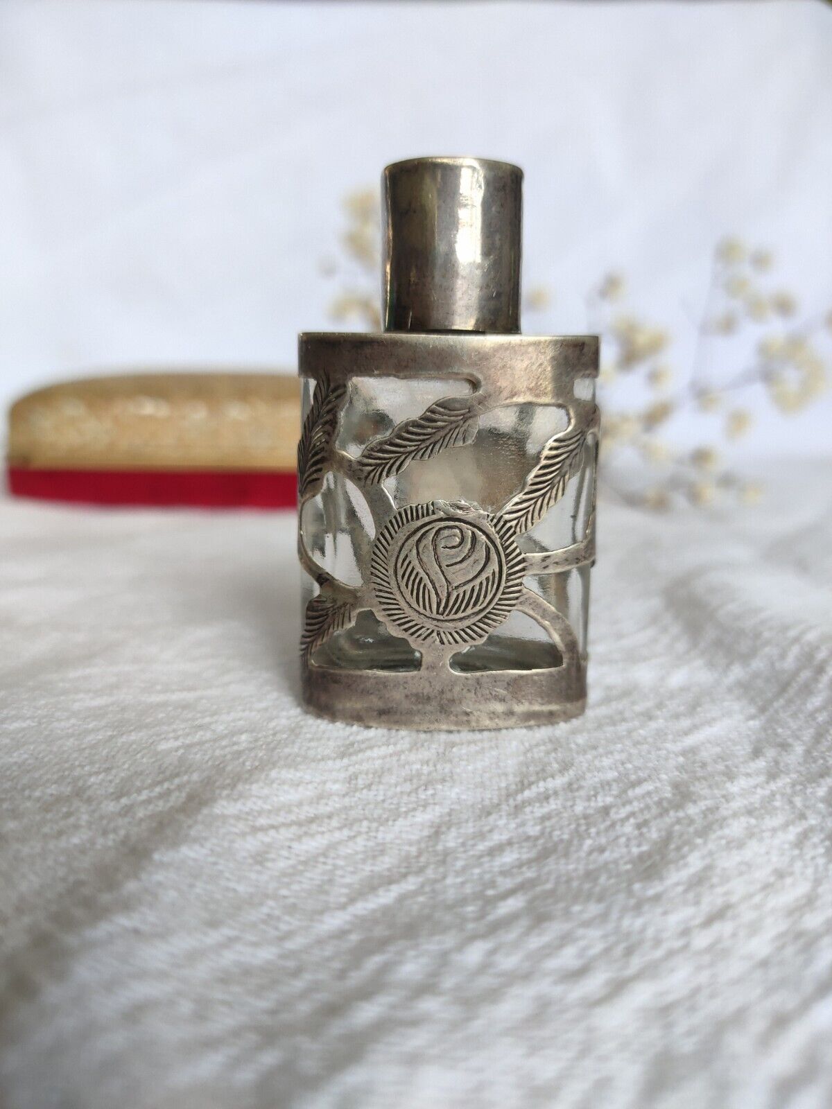 Vintage Sterling Silver 925 Encased Glass Perfume Bottle Mexican Art Nouveau